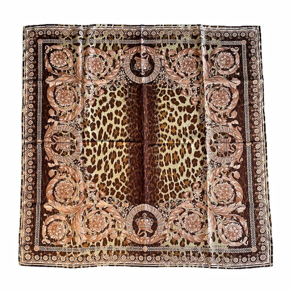 Vintage Versace Silk Scarf – Baroque Leopard Print - Picture 1 of 11